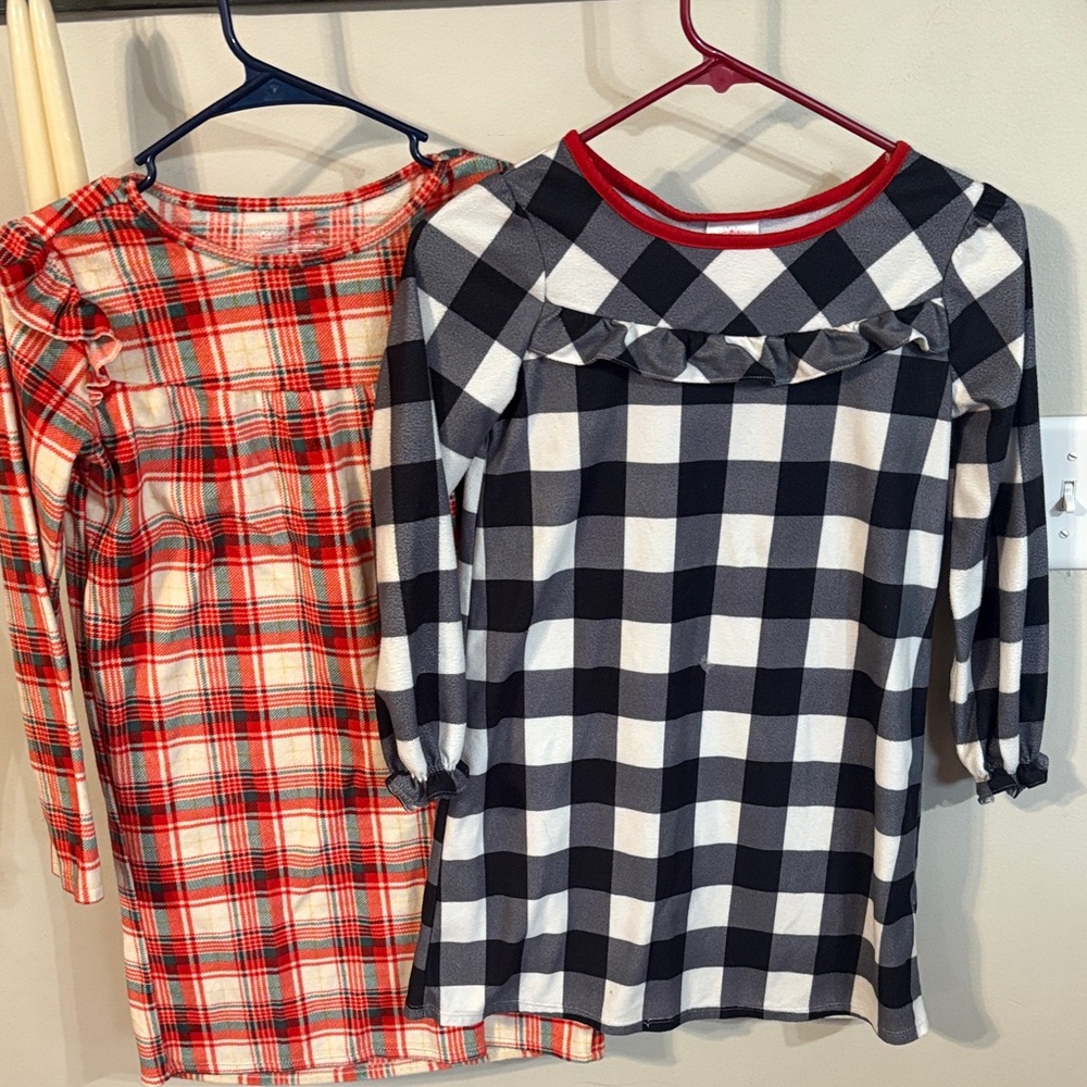 Plaid Long Sleeve Dresses - Red and Black